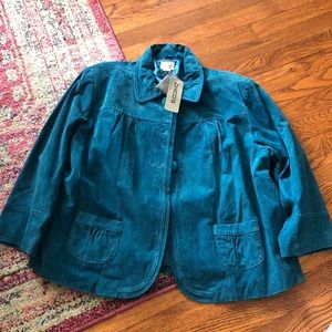 NWOT Chico’s Blue Leather Suede Jacket size XL Chico's size 3)